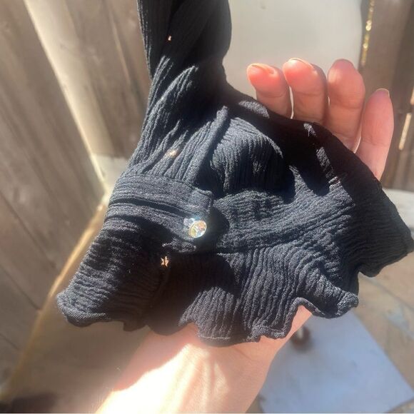 For Love & Lemons Crop Top Blouse Black Balloon Sleeves Gold Stars size small - Picture 4 of 11